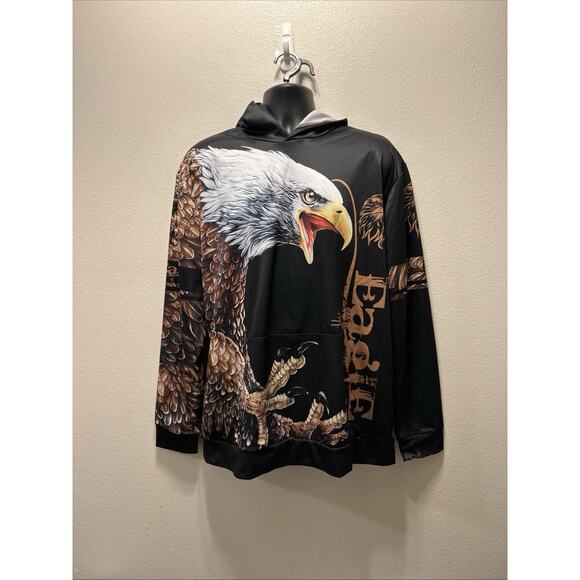 USA Eagle Graphic Hoodie Men's XL‎ Black Polyester Long Sleeve Pullover - Picture 1 of 3